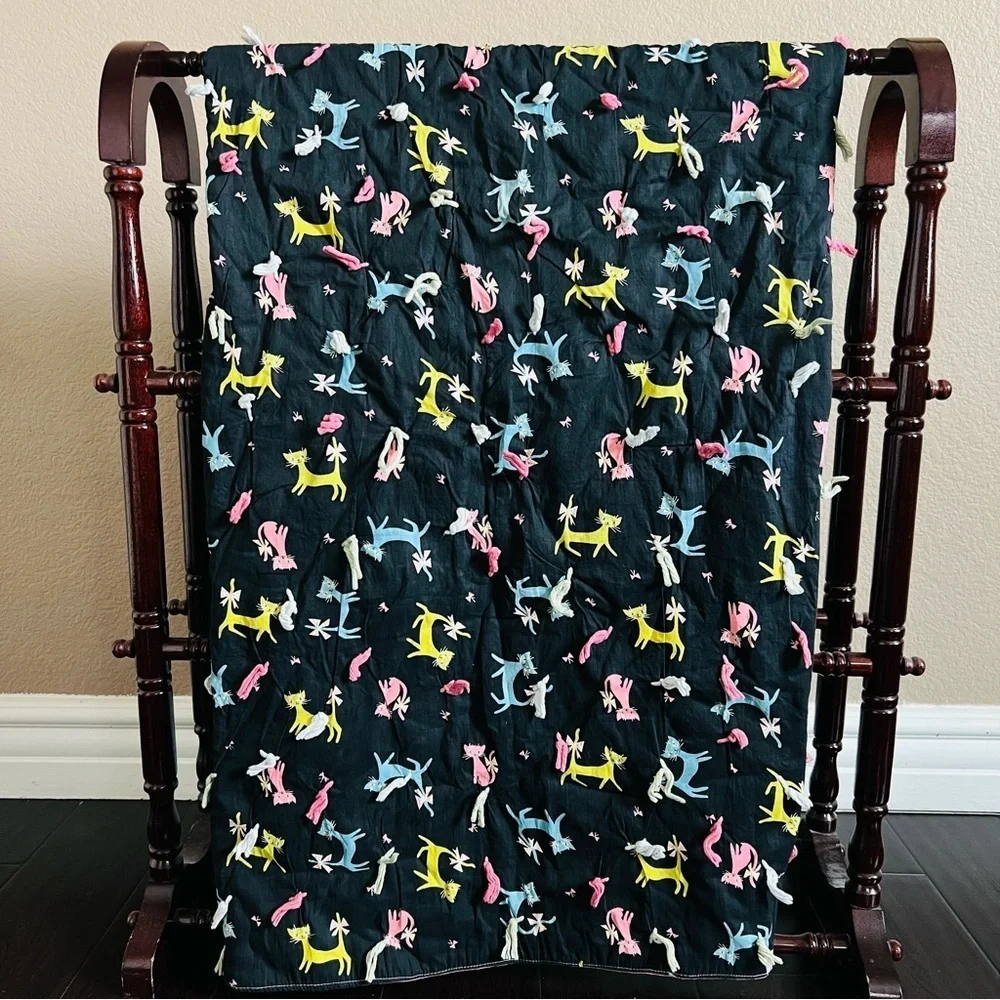 Vintage Handmade Cotton Quilt. Quilted throw for cat lovers.